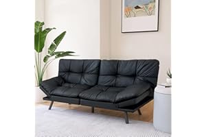 Futon Sofa Bed,Opoiar Lounge Memory Foam Sleeper Couch for Living Room,Convertible Modern Loveseat for Compact Living Spaces,71" W,Black/Faux Leather