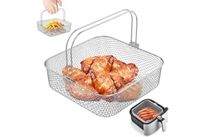 Square Air Fryer Basket for 5.8QT/6QT Air Fryer Accessory Stainless Steel Mesh Basket with Handle Replacement Accessory Compa