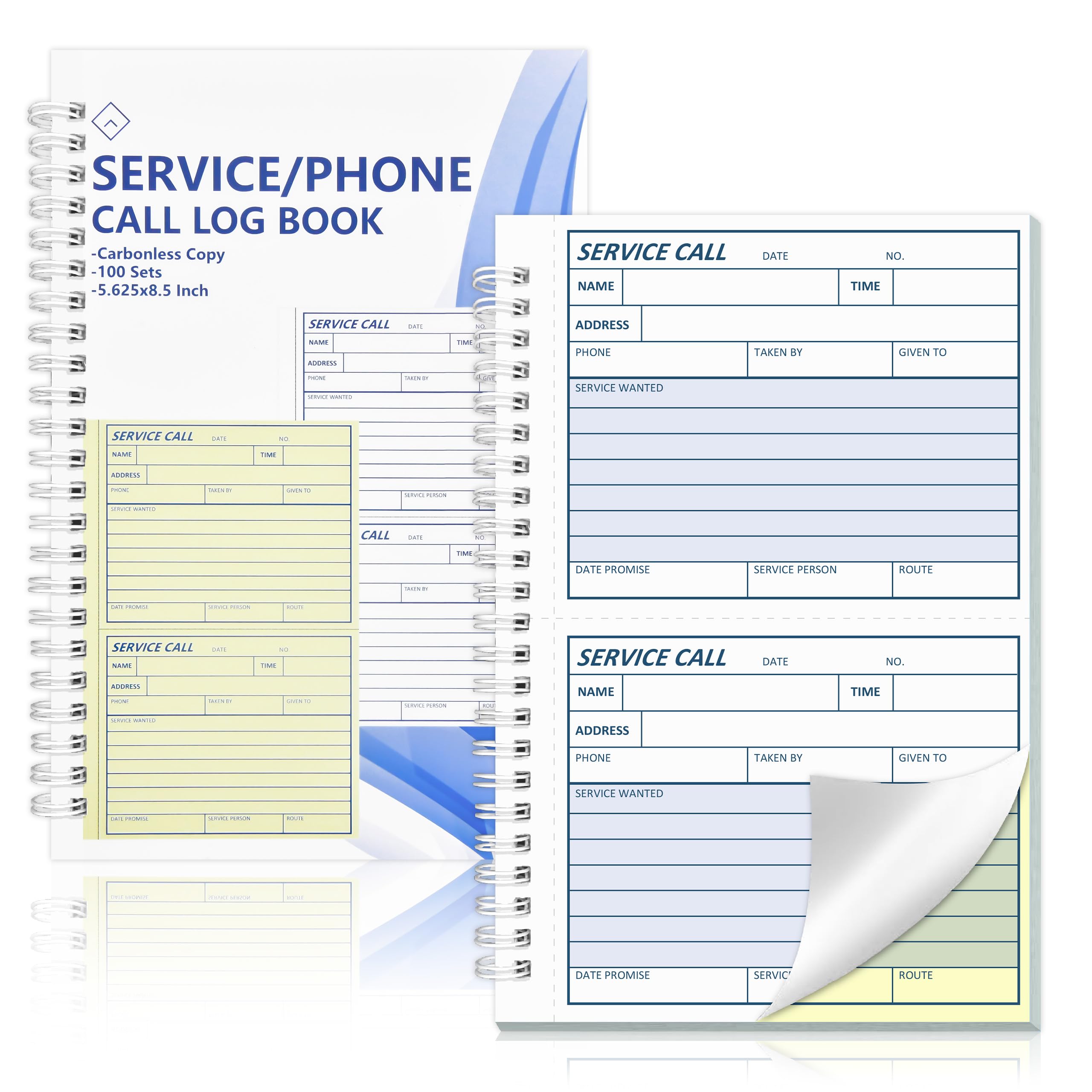 Photo 1 of 100 Sets Service Call Log Book 5 5/8 x 8 1/2" 2 Part Carbonless 2 Message Sets per Page Phone Call Log Book Phone Message Book Invoice Receipt Book for Repair Service (1)