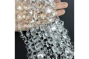 Ollain Crystal Garland 32.8Ft Glass Crystals Beaded Trim Clear Chandelier Octagon Beads Chain for Wedding Party DIY Craft Jewelry Decoration (32.8Ft/10 Strands Crystal Beads)
