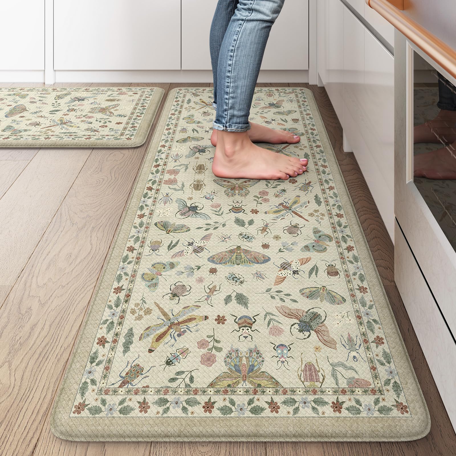 Photo 1 of LEEVAN Anti Fatigue Mats for Kitchen Floor Non-Slip, Cushioned Kitchen Mats for Floor 2 Piece, Tan Memory Foam Kitchen Mat Set, Waterproof Ergonomic Standing Mat for Bar, Office,Desk, Laundry
