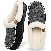 ATHMILE Men's Slippers Slip On Moccasin, Indoor Outdoor Warm Fuzzy Comfy House Shoes, Fluffy Wide Loafer Home Bedroom Slippers