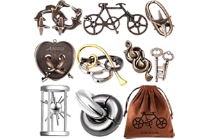 KAKEDUJA 9 PCS Metal Puzzle for Adult Disentanglement Puzzles Lock Puzzle Games Set Gift for Adults Teenagers Kids