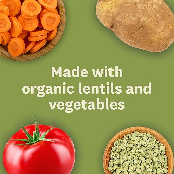 AMY’S SOUP, VEGAN LENTIL VEGETABLE SOUP, GLUTEN FREE, MADE WITH ORGANIC CELERY, CARROTS, POTATOES AND SPINACH, CANNED SOUP, 14.5 OZ