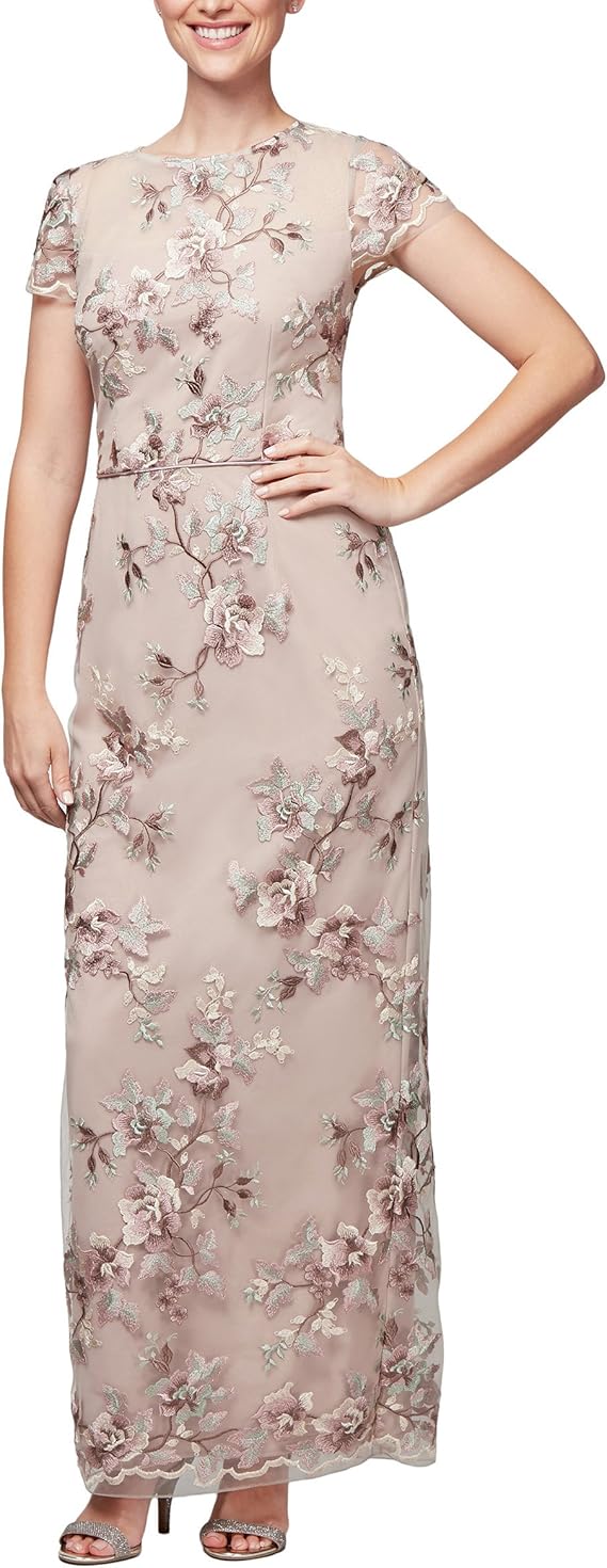 alex evenings embroidered cap sleeve dress