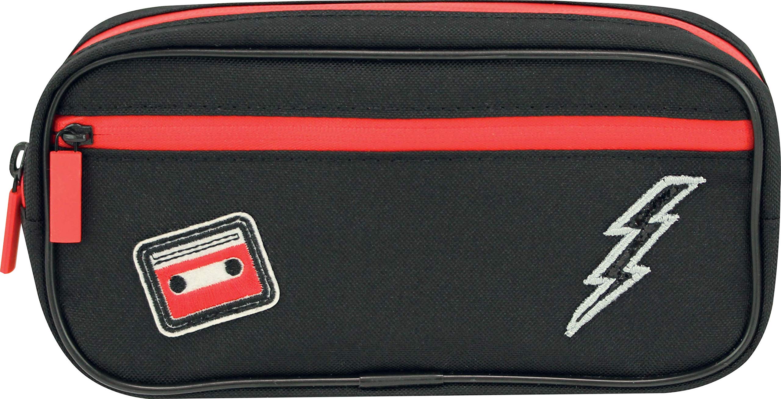 Lauren & Johnny 50508 Johnny Zippered Pencil Pouch, 8.26 x 2.12 x 3.70 Inches, Black with Red Accents