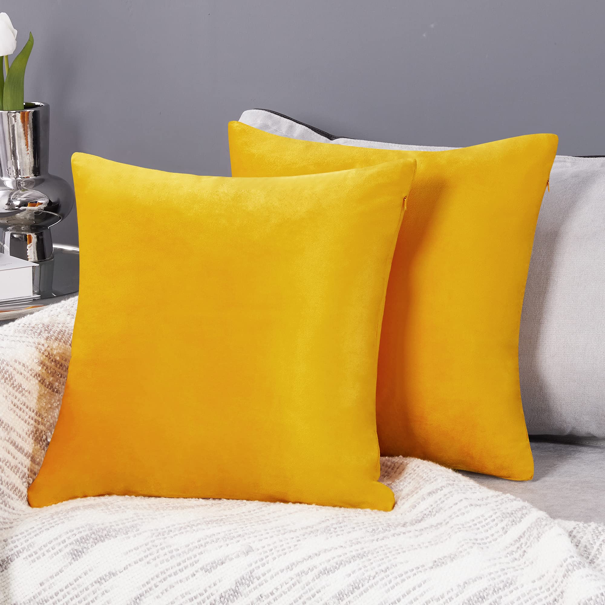 Deconovo Set of 2 Yellow Serin Velvet Cushion Cover 55 x 55 cm