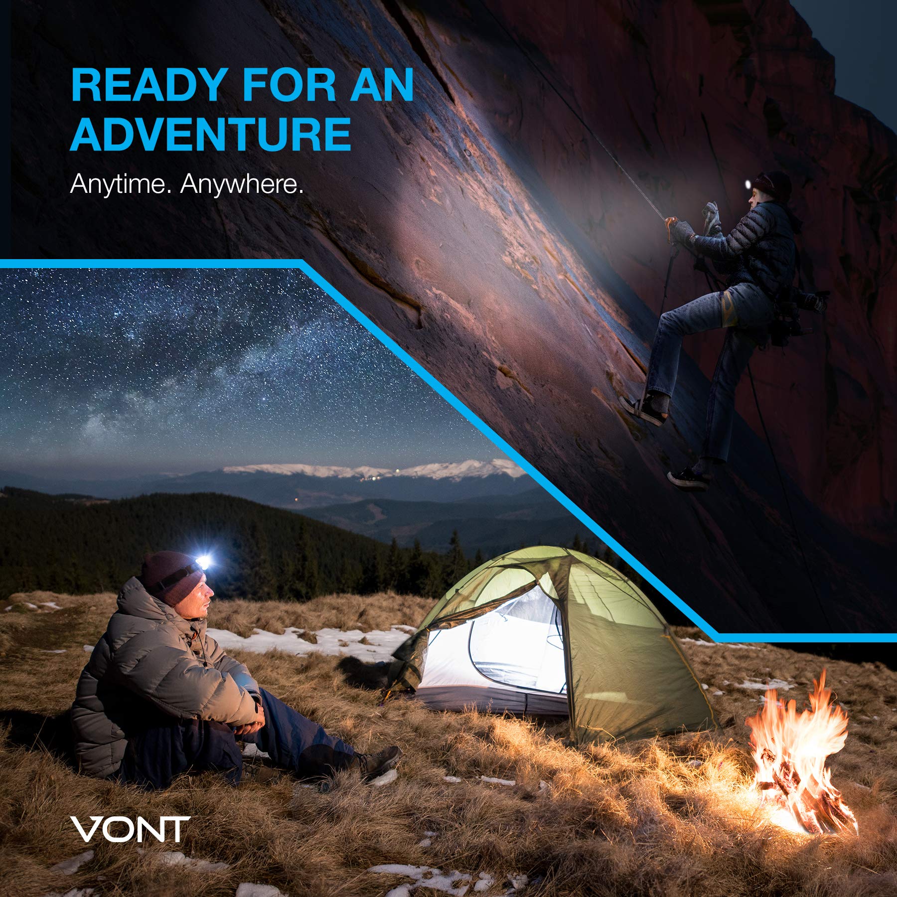 Spark LED Headlamp Flashlight (2 PACK) Super Bright Head Lamp Suitable for Running, Camping, Hiking, Climbing, Includes Red Light, Headlamp for Adults & Kids, Vont