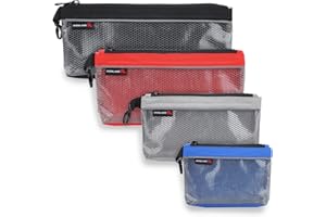 IRONLAND Zipper Pouches, Small Tools Bag, Waterproof Mesh Pouches, Tool Zipper Pouch, Travel Pouch, Clear Cosmetic Bag Case 4 Pack
