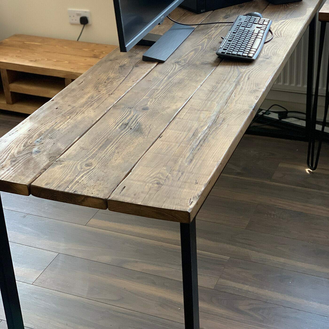 Industrial Office Table Rustic Desk Reclaimed Computer Unit Steel