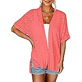 MEROKEETY Women's 2026 Summer Lightweight Kimono Cardigan Short Sleeve Open Front Casual Loose Trendy Beach Cover Ups