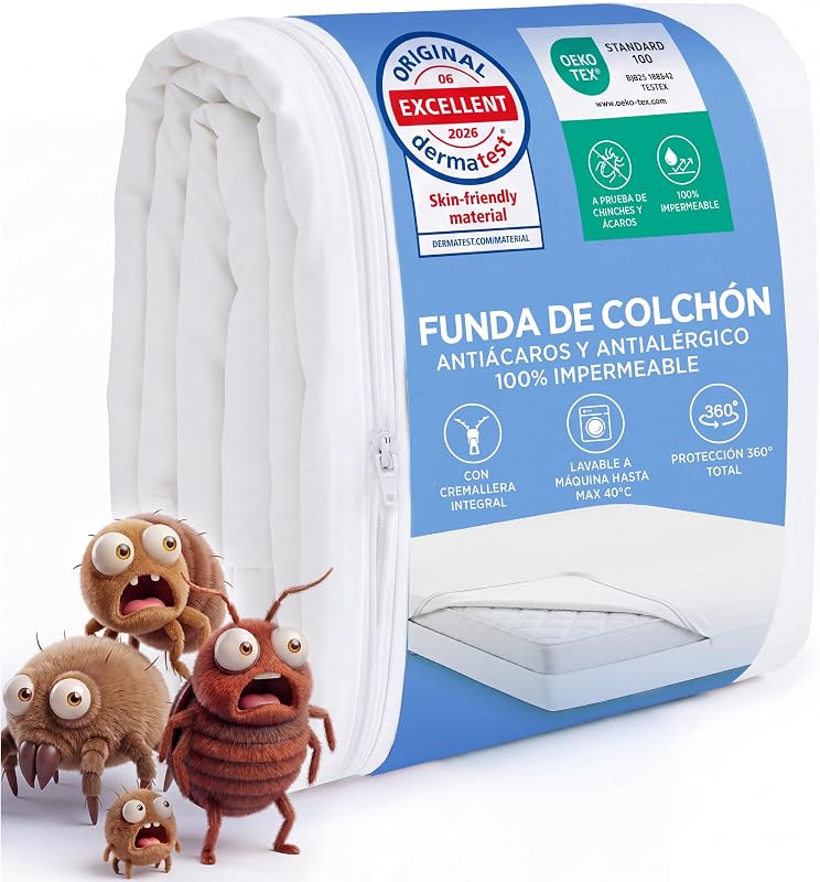 Funda Colchón Antiacaros 140x190x30 - Anti Chinches con Cremallera