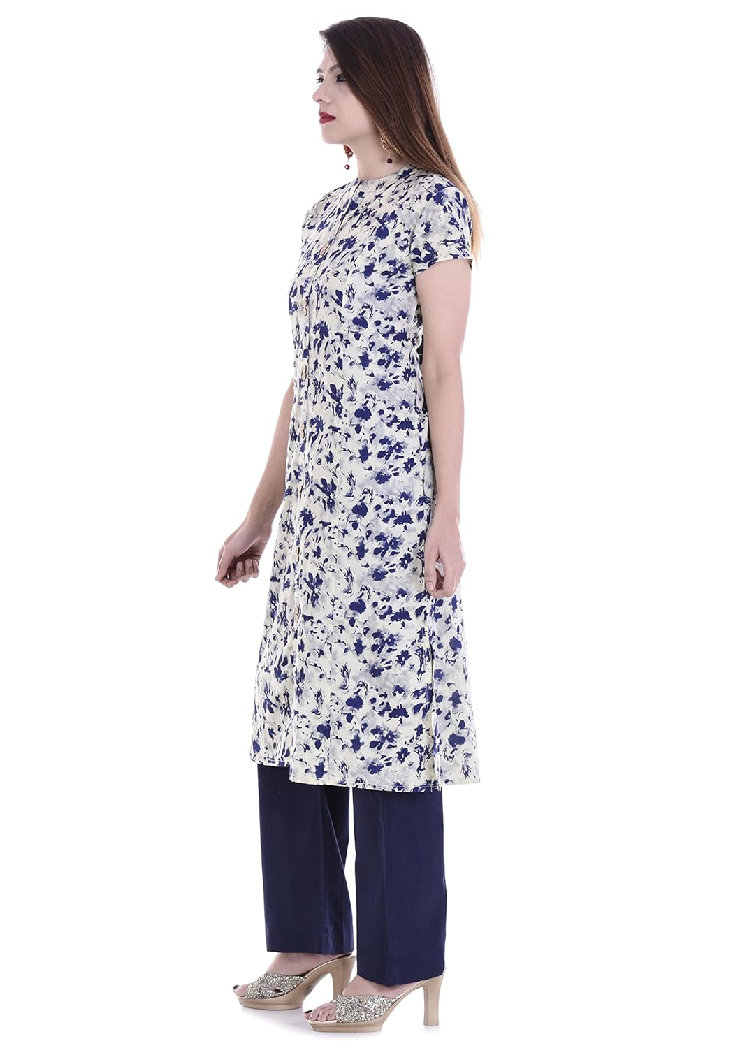 palakh women's cotton blue&white straight printed kurti with solid blue palazzo