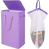 Odonata 75L Slim Laundry Hamper with Lid,Large Foldable Laundry Basket with Removable Bag and Handles Tall Collapsible Dirty Clothes Basket Great for Bedroom, Bathroom, Dorm, College,RV.(Purple, 75L)