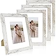 Hongkee 8x10 Picture Frame Set of 4, Made of Real Glass and Distressed White Wooden Frame, 8 by 10 Photo for Wall or Tabletop - Display Picture 5x7 with Mat or 8x10 Without Mat