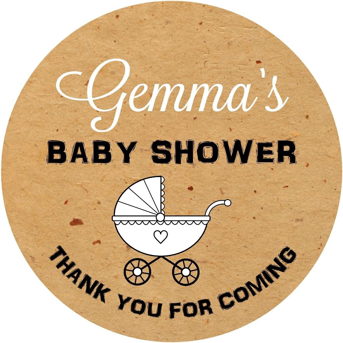 Personalised MEDIUM Baby Shower stickers/labels kraft paper effect neutral theme