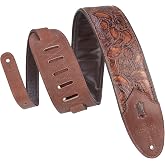 Levy's Leathers Sundance Series 3" Wide Embossed Leather Guitar Strap &ndash; Premium Geranium Whiskey Western Pattern, Wide &amp; Comfortable Support (M4WP-006)