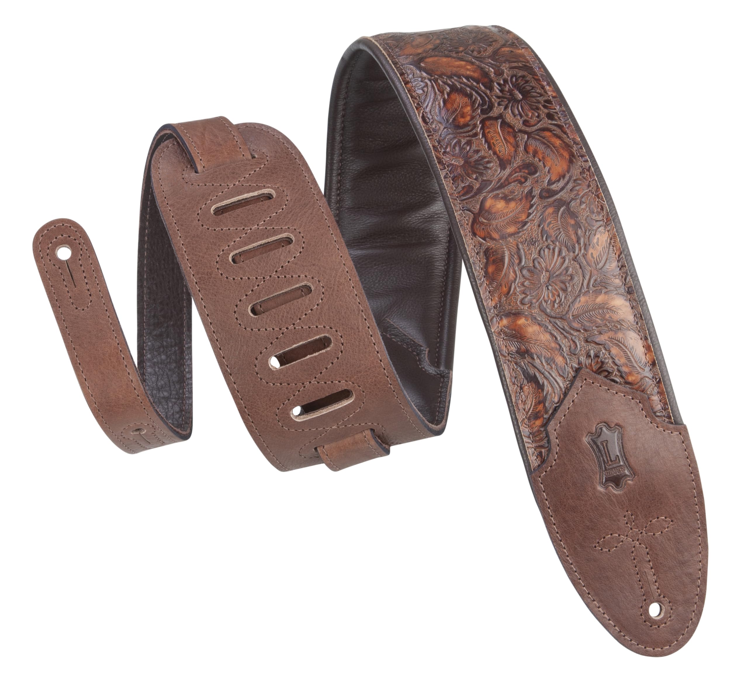 Levy's Leathers Sundance 3" wide Embossed Leather Guitar Strap; Western Series - Geramium Whiskey (M4WP-006)