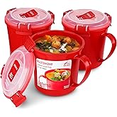 Sistema Microwave Soup Mugs | 656 ml | Microwave Food Containers with Steam Release Vents | BPA-Free | Red | 3 Count