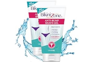 Bikini Zone Anti-Bumps Shave Gel - Close Shave w/No Bumps, Irritation, or Ingrown Hairs - Dermatologist Recommended - Clear Full Body Shaving Cream﻿﻿ (5 oz, Pack of 2)