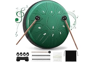 Sannofair Rain Drum for Outside, Steel Tongue Drum 11 Notes 6 Inches Chakra Tank Drum, for Yoga Musical Education,with Drumsticks Drumstick Stand Tutorial Book Note Stickers Finger Cots(Jade Green)
