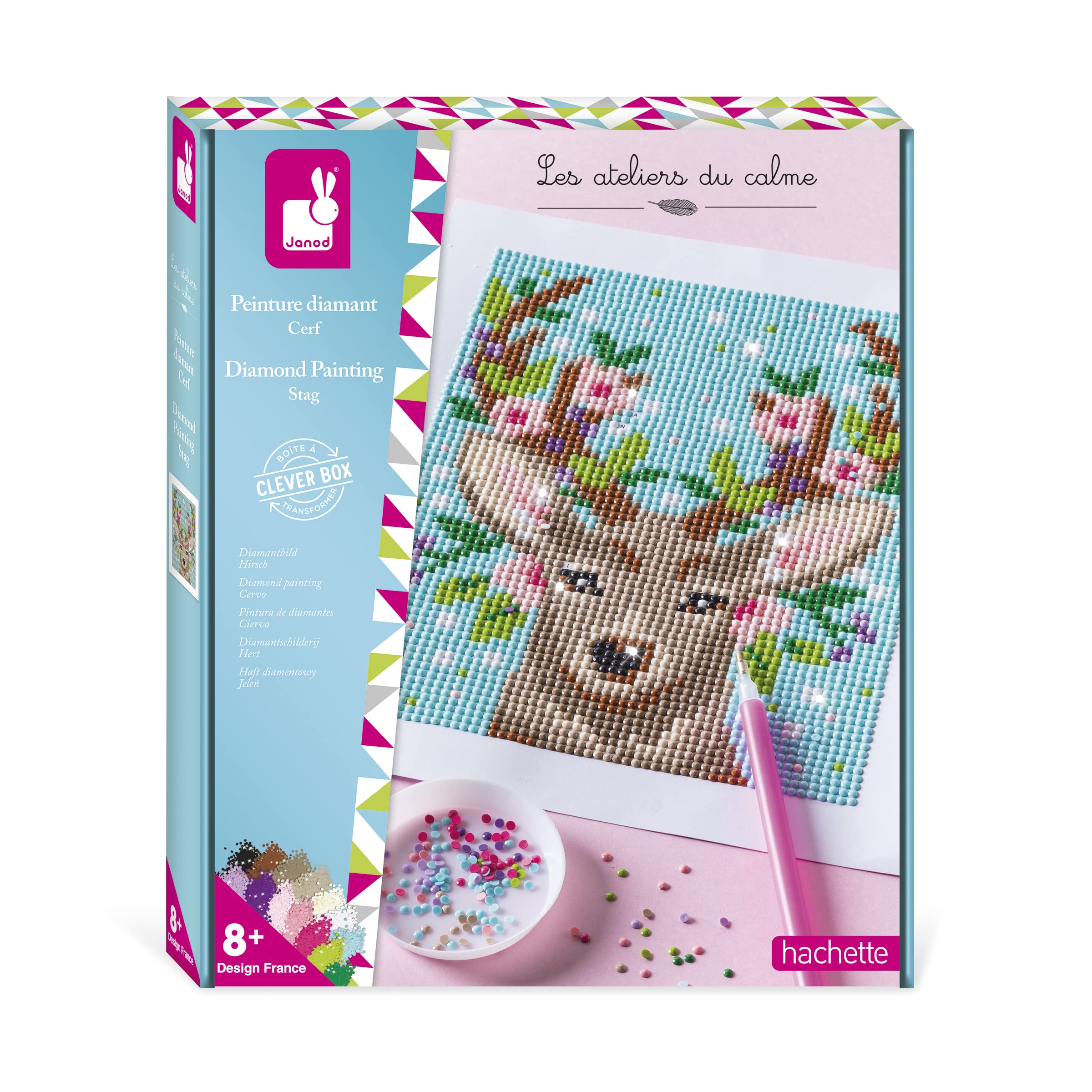 Janod - Deer Diamond Painting - Les Ateliers du Calme - Children’s Arts & Crafts Kit - Mastering Fine Motor Skills & Concentration - 8 Years +, J07948