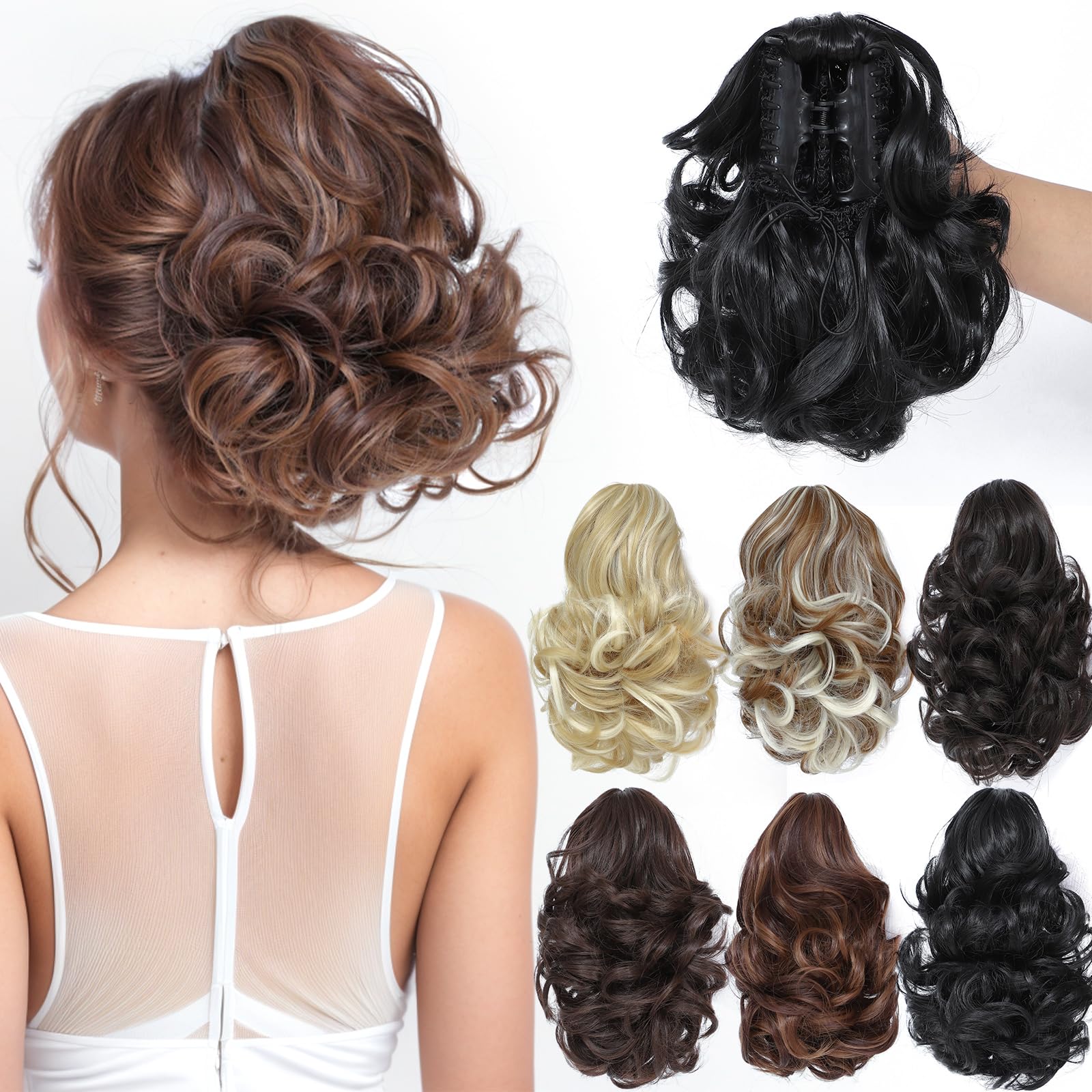 Yamel Ponytail Extension Short Cute Curly Wavy 1B Natural Black Claw Jaw Clip in Synthetic Hairpiece Pony Tail Tale Ponytail Hair Extensions