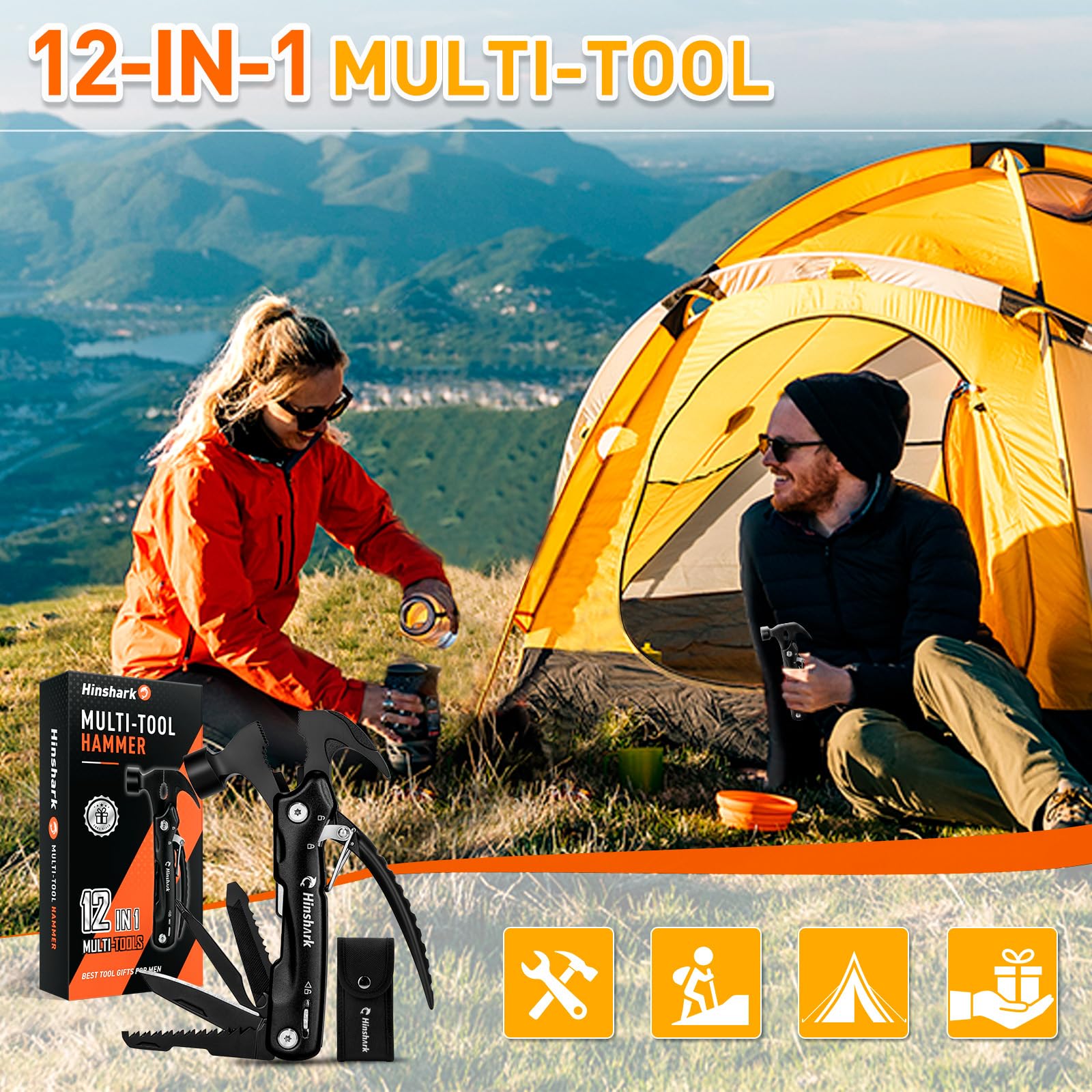Hinshark Geschenke für Männer, 12 in 1 Multitool Camping Zubehör, Männergeschenke, Ostergeschenke Geburtstagsgeschenk Lustige Gadgets Ostern Geschenke für Erwachsene Männer Papa, Vatertagsgeschenk 8