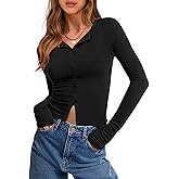 ANRABESS Women Long Sleeve Button Down Shirts Ribbed Knit Slim Fitted Crop Tops 2026 Fall Y2K Dressy Casual Trendy Outfits