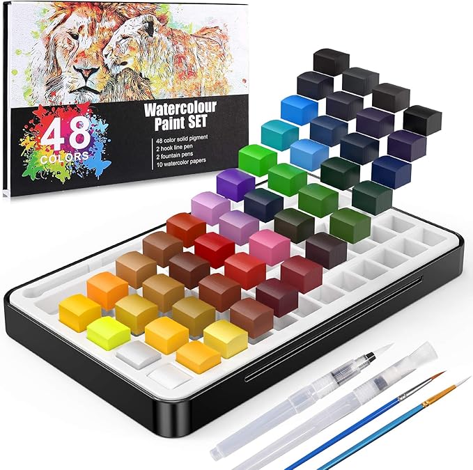 Gifort Watercolor Paint Set, 48 Vibrant Colours Portable Travel