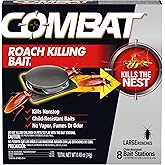 Combat Roach Killing Bait Stations, Large Roaches, Kills the Nest, 8 Count | Targets nests for total infestation control, child-resistant housing, mess-free setup, includes 8 ready-to-use stations