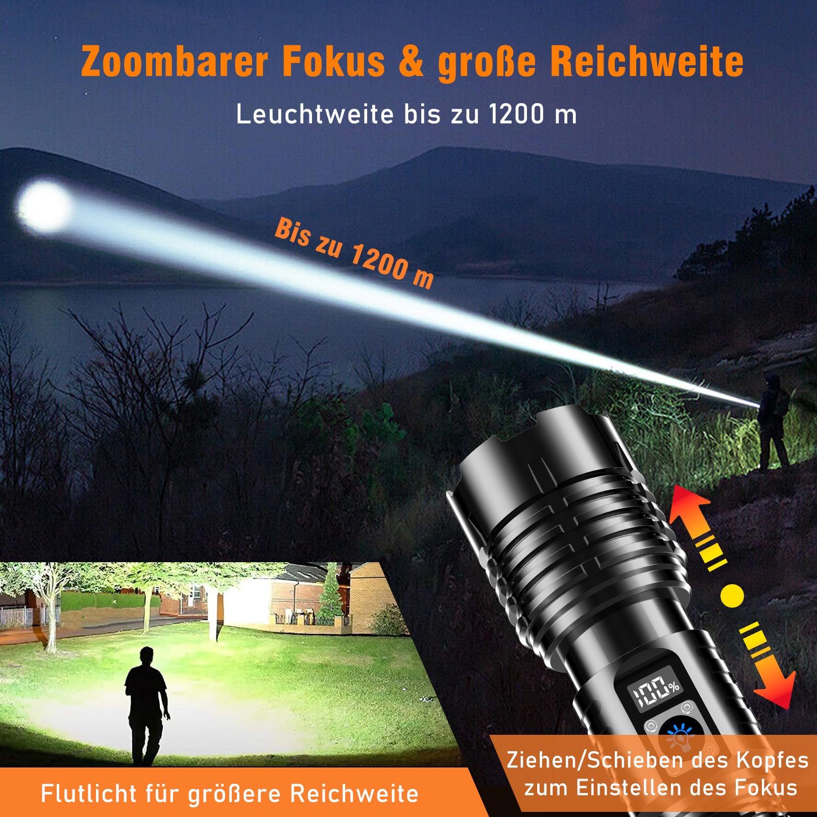 Shadowhawk Taschenlampe LED Aufladbar Extrem Hell, 500000 Lumen Taschenlampen Batteriebetrieben USB, XHM77.2 Taktische Taschenlampe Starke, Wasserdicht Flashlight Torch für Outdoor Notfälle Camping 4