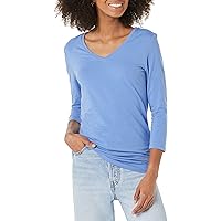 LINDLOOK Women's Casual 3/4 Sleeve T-Shirt – Round Neck, Plain Cotton Top In Black, X-Large - View #8