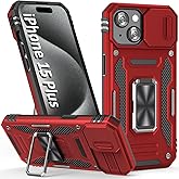 SEFING Case for iPhone 15 Plus Phone Case iPhone 15 Plus Case with Slide Camera Cover, with Finger Ring Holder Stand, fit Magnetic Car Mount, for iPhone 15 Plus (Red)