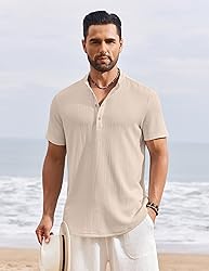 COOFANDY Men's Beach Henley Shirt Short Sleeve