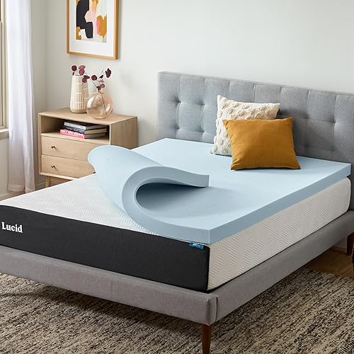 Lucid 3 Inch Memory Foam Mattress Topper, Twin XL Size – Cooling Gel Bed Topper – Preassure-Relieving Deep Plush Feel – Ventilated Breathable Design – CertiPur Certified - Dorm Room Essentials