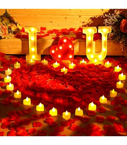 3000 Rose Petals With 36 LED Tea Lights - Romantic Decor Set For Valentine's & Weddings