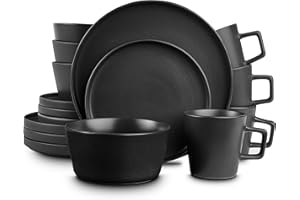 Stone Lain Coupe Dinnerware Set, Service For 4, Black Matte