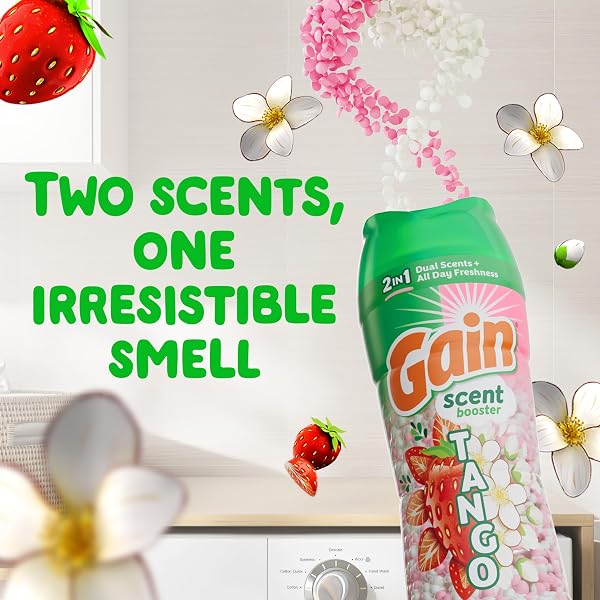 GAIN TANGO 2-IN-1 LAUNDRY SCENT BOOSTER BEADS, STRAWBERRY AND SHEA SCENT, 10.7 OZ, LAUNDRY BEADS WITH DUAL SCENTS PLUS ALL DAY FRESHNESS