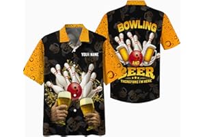 Casual Bowling Hawaii Shirt Custom Beer and Bowling Ball Button Shirt for Bowling Lover 3D There Fore I'm Here Hawaiian Shirt