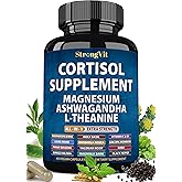 StrongVit Cortisol Supplements for Women and Men with Magnesium, Ashwagandha & L-Theanine. High Cortisol Reducer, Manager, Detox, Lower and Control. Sleep Support & Stress Relief, USA