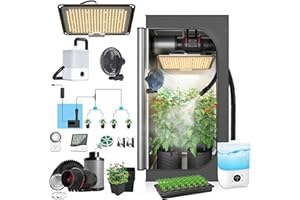 TopoGrow Upgrade Integrated Auto Grow Tent Kit Complete Kit, S1000 LED Grow Light, 32"x32"x64" Grow Tent, 4“ Ventilation with Inline Fan, Carbon Filter, Irrigation Kit, Humidifier and Clip Fan