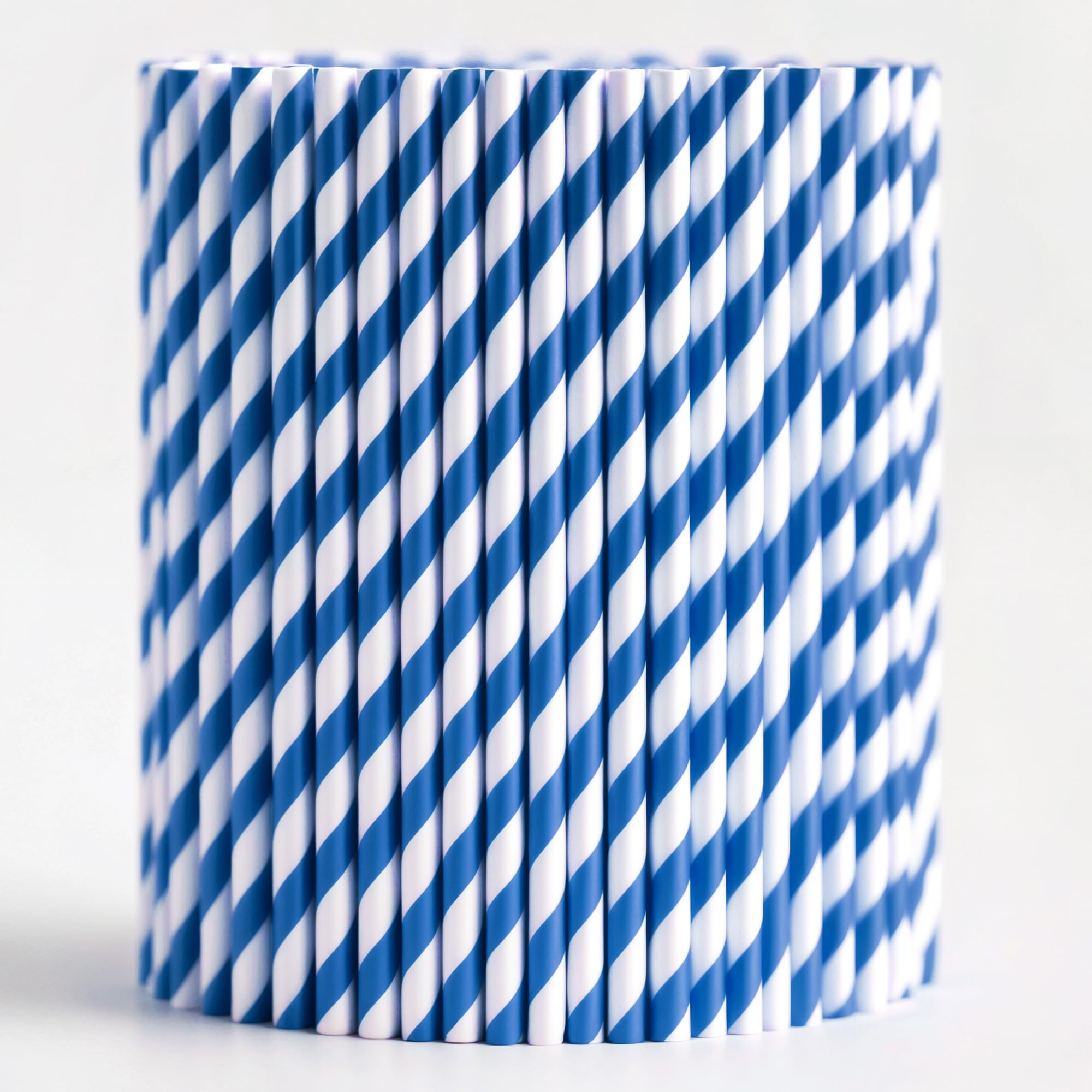 Trimming Shop Striped Paper Drinking Straws – 100% Compostable, Sturdy & Non-Soggy – Food-Safe Ink, Eco-Consious, Multi-Layered, Blue & White, 250 Pack
