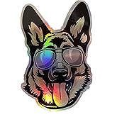 WickedGoodz Holographic German Shepherd Decal - Sunglasses Dog Breed Bumper Sticker - for Laptops Tumblers Windows Cars Trucks Walls - Color