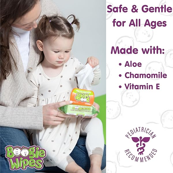 BABY SALINE WIPES BY BOOGIE FOR FACE, HAND, BODY & NOSE, MADE WITH VITAMIN E, ALOE, CHAMOMILE AND NATURAL SALINE, FRESH SCENT, 45 COUNT