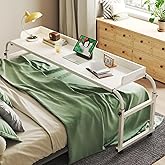 ASDJAKZP Overbed Table with Wheels, Hospital Bed Table w/Fence Design, Adjustable Width/Height Rolling Over Bed Table, Queen 