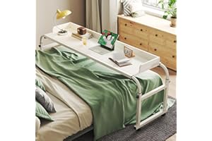 ASDJAKZP Overbed Table with Wheels, Hospital Bed Table w/Fence Design, Adjustable Width/Height Rolling Over Bed Table, Queen 