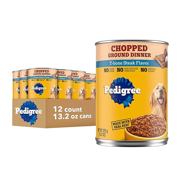 PEDIGREE CHOPPED GROUND DINNER ADULT WET DOG FOOD T-BONE STEAK FLAVOR 13.2 OZ. CANS 12 COUNT