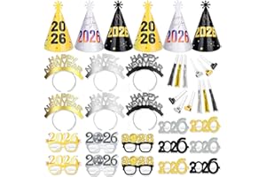 DPKOW 36pcs New Years Eve Party Supplies 2026 Glasses New Years Eve Party Hats Horns HAPPY NEW YEAR Headband NYE Party Favors