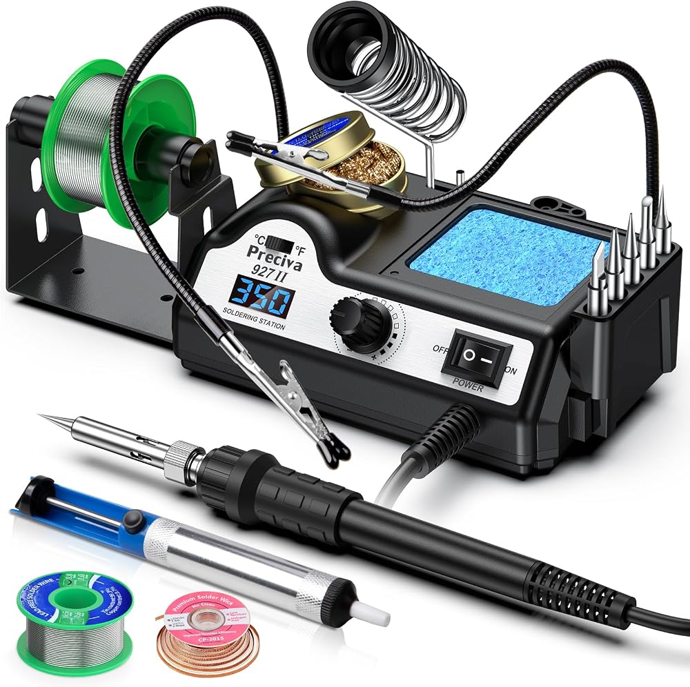 Preciva 927II Soldering Station Kit 60W 2 Helping Hands 5 Tips LCD